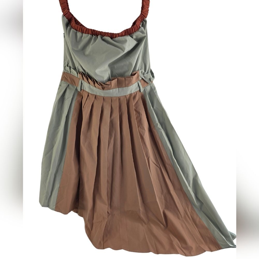 NWT Shein X Two-Tone Pastel Pleated Dress Size M Green Brown Cottagecore BM-1491